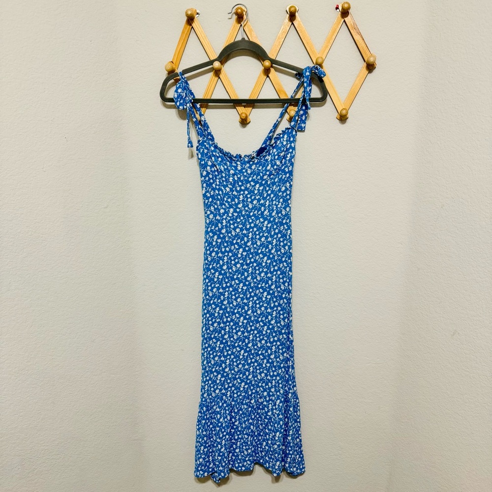Reformation Blue Floral White Flowers Dainty Viscose Nikita Midi Dress Size 0 - Picture 5 of 12
